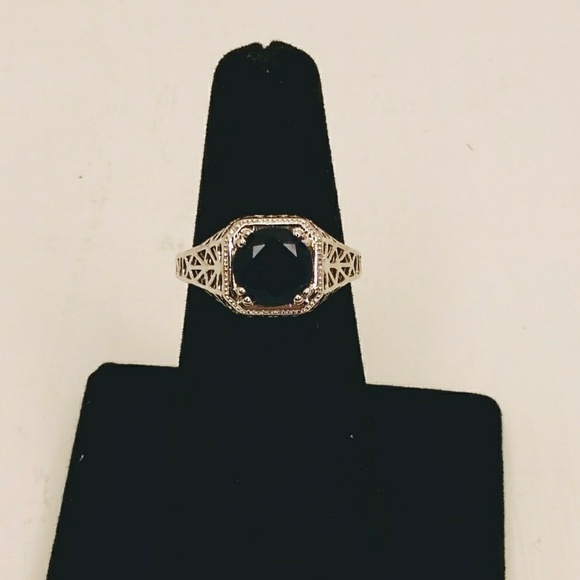 Simulated Saphire silver tone ring - Picture 1 of 2